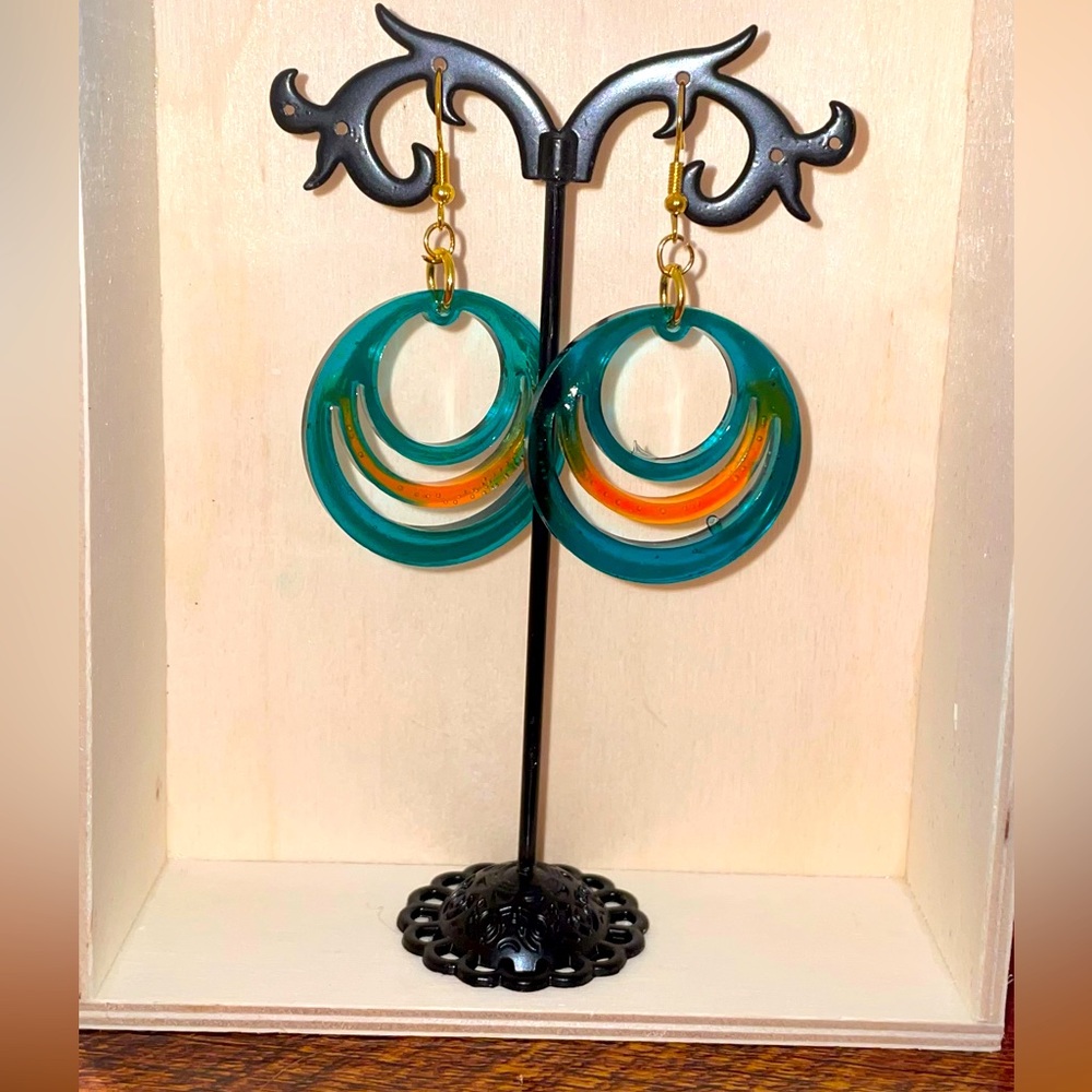Teal and gold boutique dangle earrings